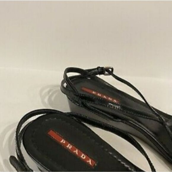 Prada Vernice patent bow slingback wedge S… - Picture 5 of 13
